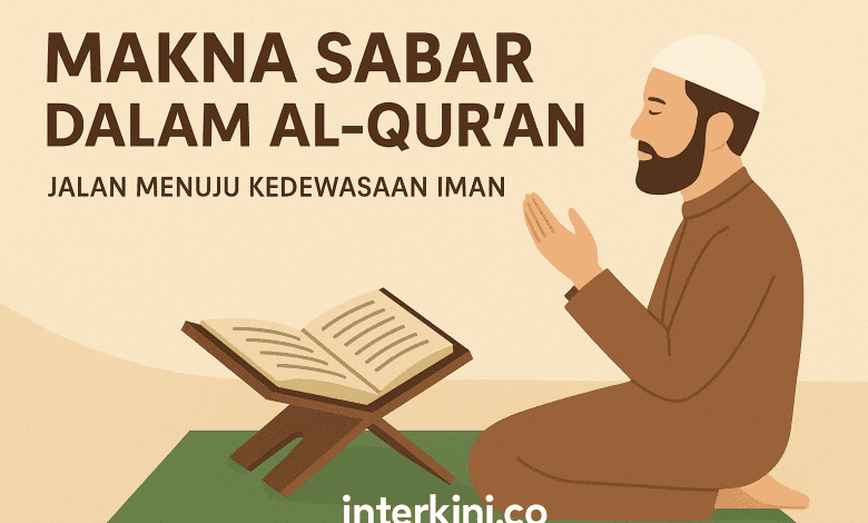 Ilustrasi seorang pria berdoa di tengah cahaya senja, menggambarkan kekuatan sabar dan ketenangan jiwa seorang mukmin. (Foto: Ilustrasi digital oleh Interkini.co)