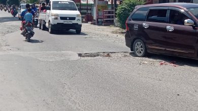 Kondisi jalan berlubang di Jalan Habib Muhammad Aljufri, Kecamatan Dolo, Kabupaten Sigi. (Foto: Dok. Interkini.co)