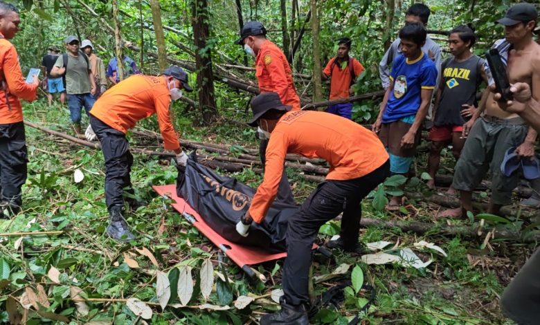 Evakuasi korban oleh Tim SAR Gabungan di perkebunan Desa Pisou, Kecamatan Pagimana, Kabupaten Banggai. (Foto: Dok. Basarnas Palu)