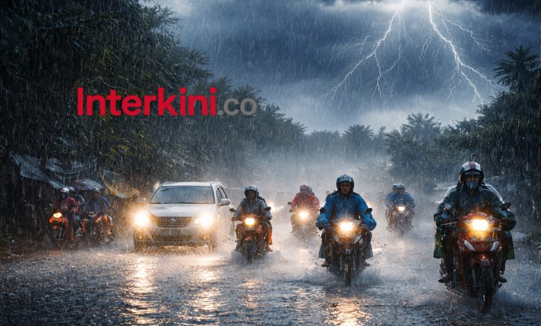 Ilustrasi hujan lebat berpotensi disertai angin kencang dan kilat/petir. (Foto: INTERKINI.CO)