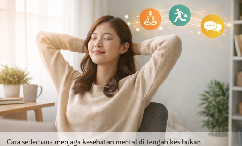 Ilustrasi menjaga kesehatan mental di tengah aktivitas harian.