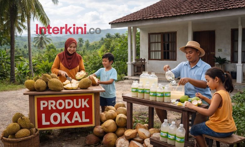 Ilustrasi: Keluarga di pedesaan mengolah produk lokal, simbol rumah tangga produktif. (INTERKINI.CO)