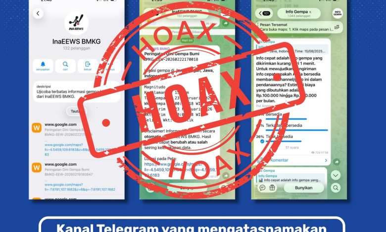 Poster klarifikasi BMKG menegaskan kanal Telegram yang mengatasnamakan InaEEWS BMKG bukan akun resmi lembaga tersebut.