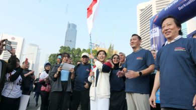 Menteri Meutya Hafid saat menghadiri Fun Walk World Press Freedom Day 2026 di Jalan Jenderal Sudirman, Jakarta, Minggu (03/05/2026). (Foto: InfoPublik/Bismo Agung)