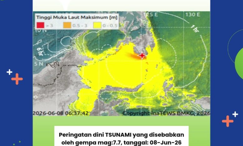 Tangkapan layar video BMKG terkait pemutakhiran status tsunami akibat gempa magnitudo 7,7 di Mindanao, Filipina. Sumber: BMKG.