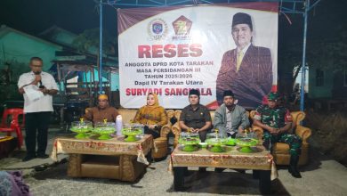 Anggota DPRD Kota Tarakan Dapil IV Tarakan Utara, Suryadi Sangkala, saat menggelar reses Masa Persidangan III Tahun Sidang 2025/2026 di Kelurahan Juata Permai, Kecamatan Tarakan Utara, Minggu (15/6/2026) malam.