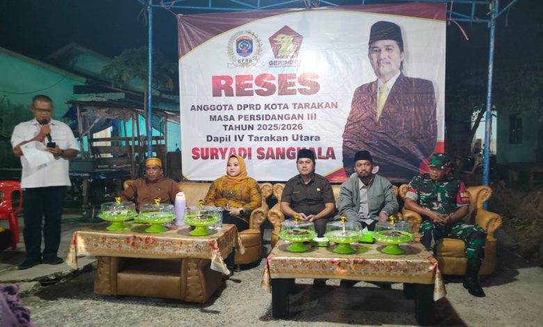 Anggota DPRD Kota Tarakan Dapil IV Tarakan Utara, Suryadi Sangkala, saat menggelar reses Masa Persidangan III Tahun Sidang 2025/2026 di Kelurahan Juata Permai, Kecamatan Tarakan Utara, Minggu (15/6/2026) malam.