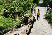 Petugas Dinas PUTR Sigi meninjau kerusakan pada salah satu jembatan yang terdampak gempa bumi di Kabupaten Sigi, Rabu (17/6/2026). Berdasarkan data sementara, dua jembatan dilaporkan mengalami kerusakan akibat gempa dan masih dalam proses asesmen. Foto: Dok. Dinas PUTR Sigi.