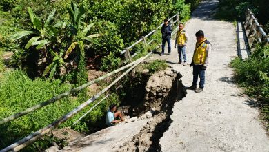 Petugas Dinas PUTR Sigi meninjau kerusakan pada salah satu jembatan yang terdampak gempa bumi di Kabupaten Sigi, Rabu (17/6/2026). Berdasarkan data sementara, dua jembatan dilaporkan mengalami kerusakan akibat gempa dan masih dalam proses asesmen. Foto: Dok. Dinas PUTR Sigi.