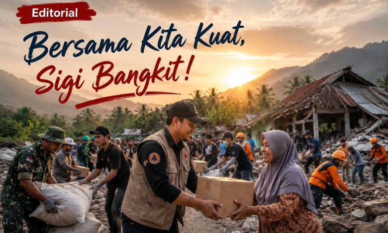 Ilustrasi editorial tentang solidaritas masyarakat dan berbagai pihak dalam membantu warga terdampak gempa di Kabupaten Sigi. (Ilustrasi)