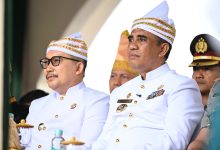 Gubernur Anwar Hafid dan Bupati Amirudin Tamoreka pada HUT ke-66 Banggai saat menegaskan sinergi Program 9 Berani dan 9 Gerbang Banggai.