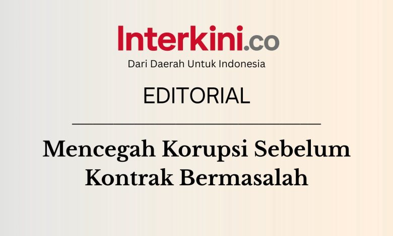 Ilustrasi editorial Interkini.co mengenai pencegahan korupsi dalam pengadaan barang dan jasa pemerintah melalui tata kelola yang transparan dan akuntabel.