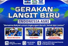 DPC Partai Demokrat Kabupaten Sigi menggelar Gerakan Langit Biru Indonesia Asri pada Jumat, 21 Agustus 2026, di Taman RTH Asmaul Husna. Kegiatan meliputi senam bersama, kerja bakti, dan pemeriksaan kesehatan gratis. (Foto: Dok. Demokrat Sigi)