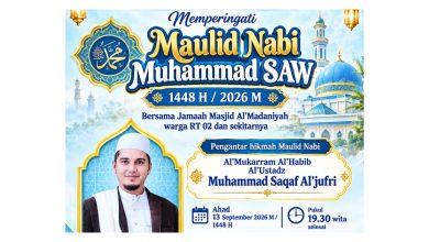 Poster peringatan Maulid Nabi Muhammad SAW 1448 H di Masjid Almadaniyah Tarakan yang menghadirkan Habib Muhammad Saqaf Aljufri, Ahad, 13 September 2026.