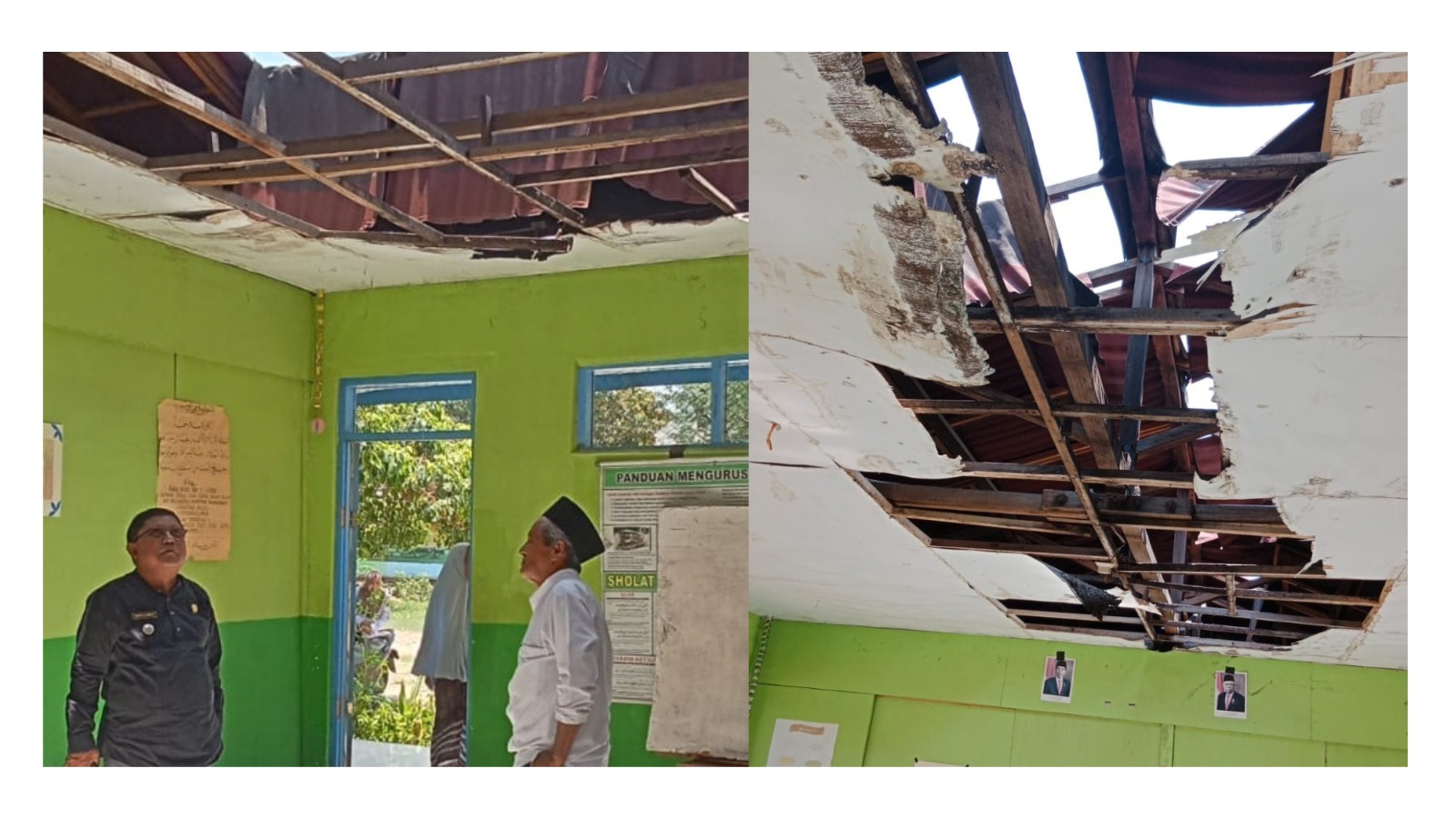 Sekitar 70 persen bangunan MI Alkhairaat Pakuli, Sigi, rusak, terutama bagian atap yang menyebabkan korsleting setelah hujan.